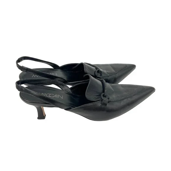 Marc Cain Leather Ponty Toe Kitten Heel Slingback Shoes - Picture 2 of 6